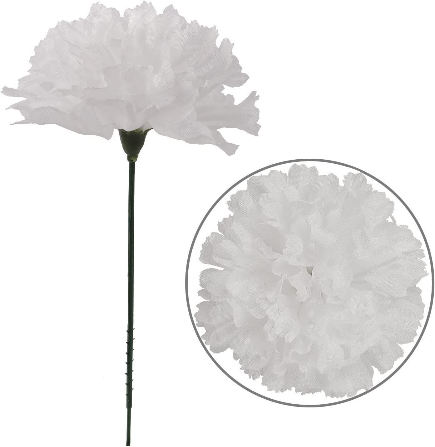 White Carnation Flowers, 20Pack, Artificial Carnation Picks, Silk Fake