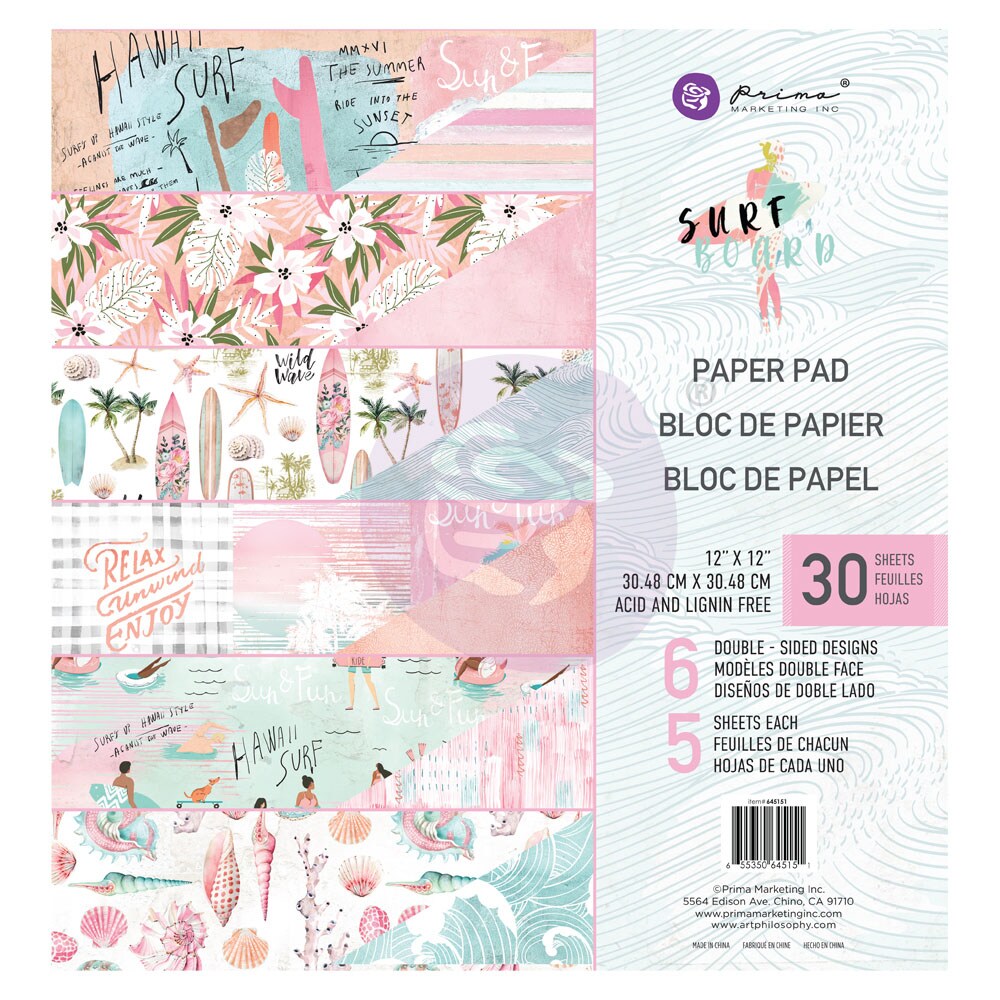 Prima Marketing Inc Surfboard Collection 12&#x22;x12&#x22; Paper Pad - 12&#x22;x12.5&#x22;, 30 Sheets 655350645151