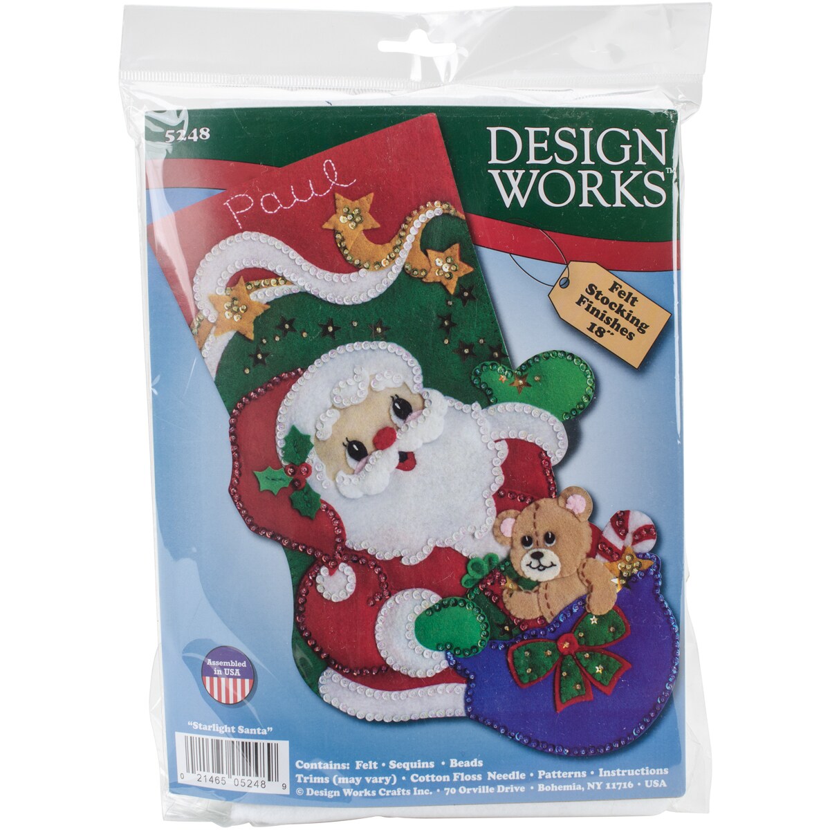 Design Works Felt Stocking Applique Kit 18 Long-Starlight Santa