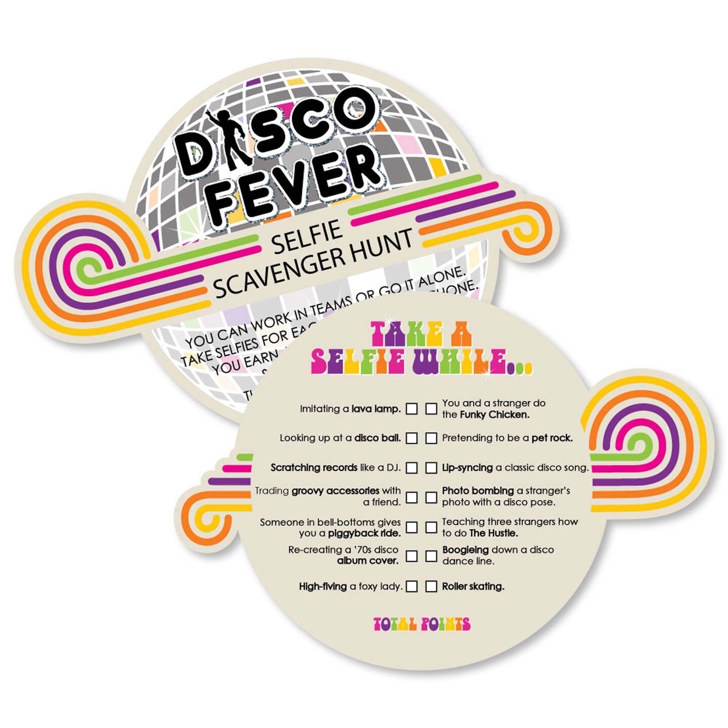 Big Dot of Happiness 70&#x27;s Disco - Selfie Scavenger Hunt - 1970s Disco Fever Party Game - Set of 12