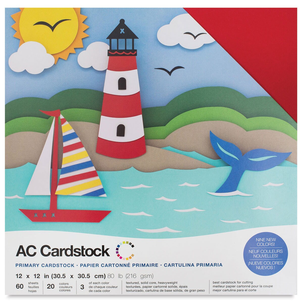AC Cardstock Papers - 12&#x22; x 12&#x22;, 60 Sheets, Primary Colors