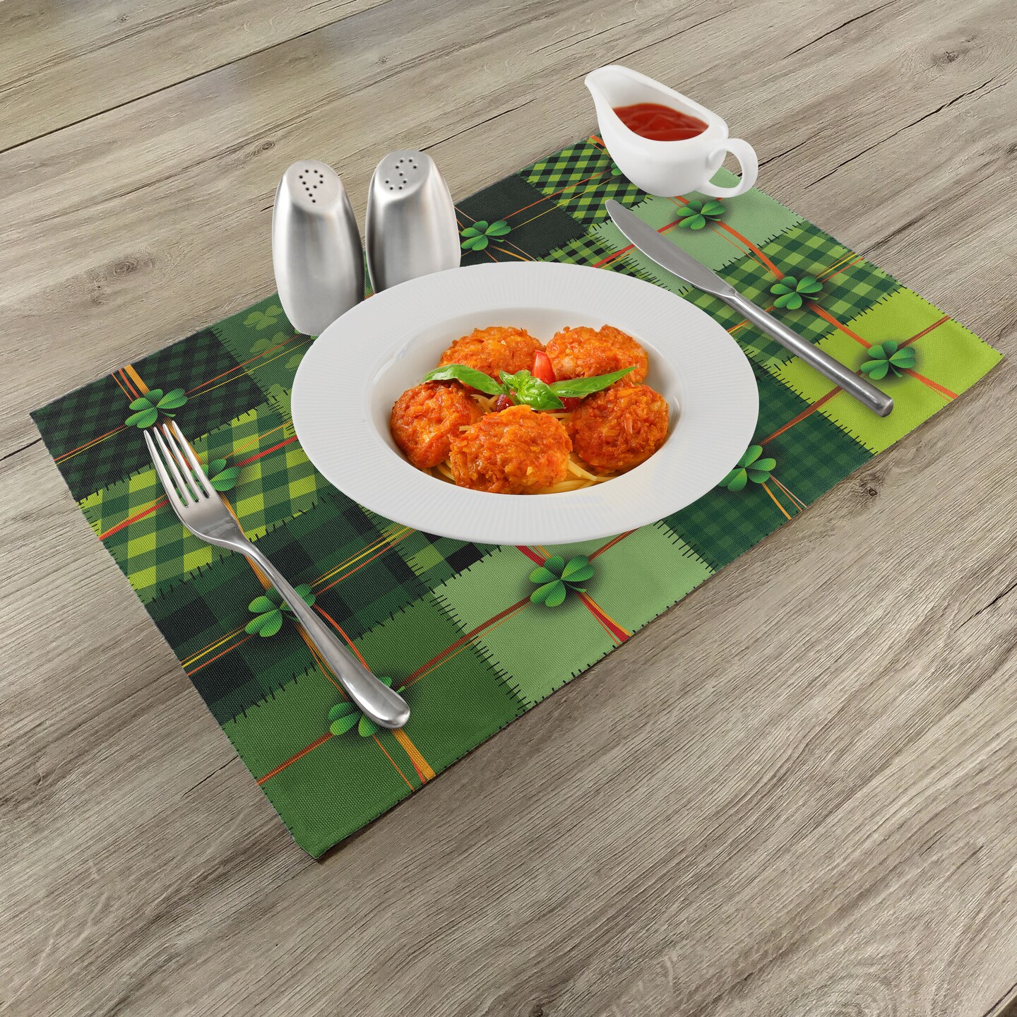 Ambesonne Irish Place Mats Set of 4, Patchwork Style St. Patrick&#x27;s Day Themed Celtic Quilt Cultural Checkered Clovers, Washable Fabric Placemats for Dining Table, Standard Size, Multicolor