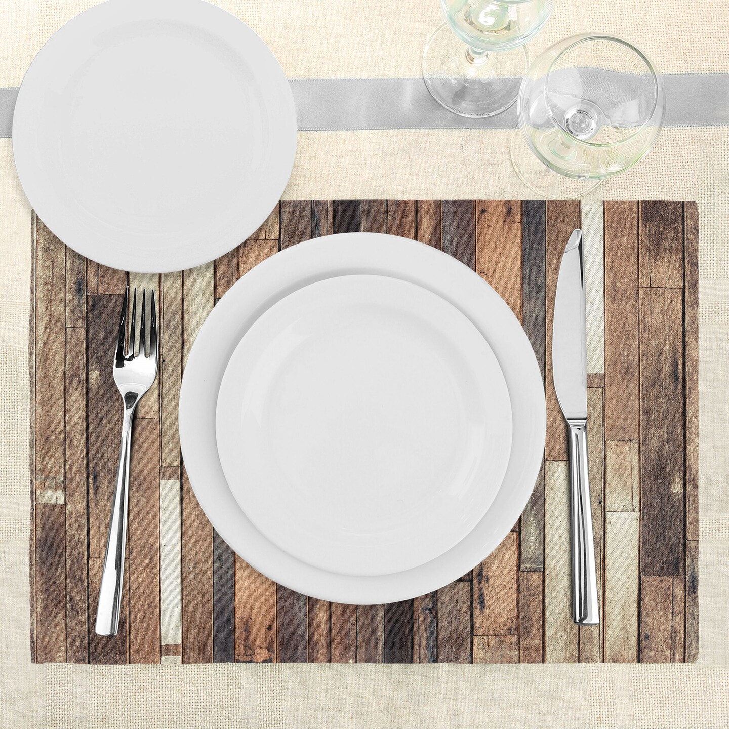 Ambesonne Wooden Print Place Mats Set of 4, Brown Old Hardwood Floor Plank Grunge Lodge Garage Loft Rural Natural Graphic, Washable Fabric Placemats for Dining Table, Standard Size, Brown
