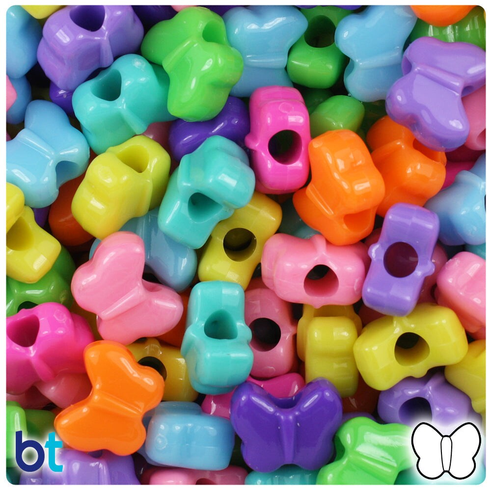BeadTin Bright Mix Opaque 13mm Butterfly Plastic Pony Beads (250pcs)
