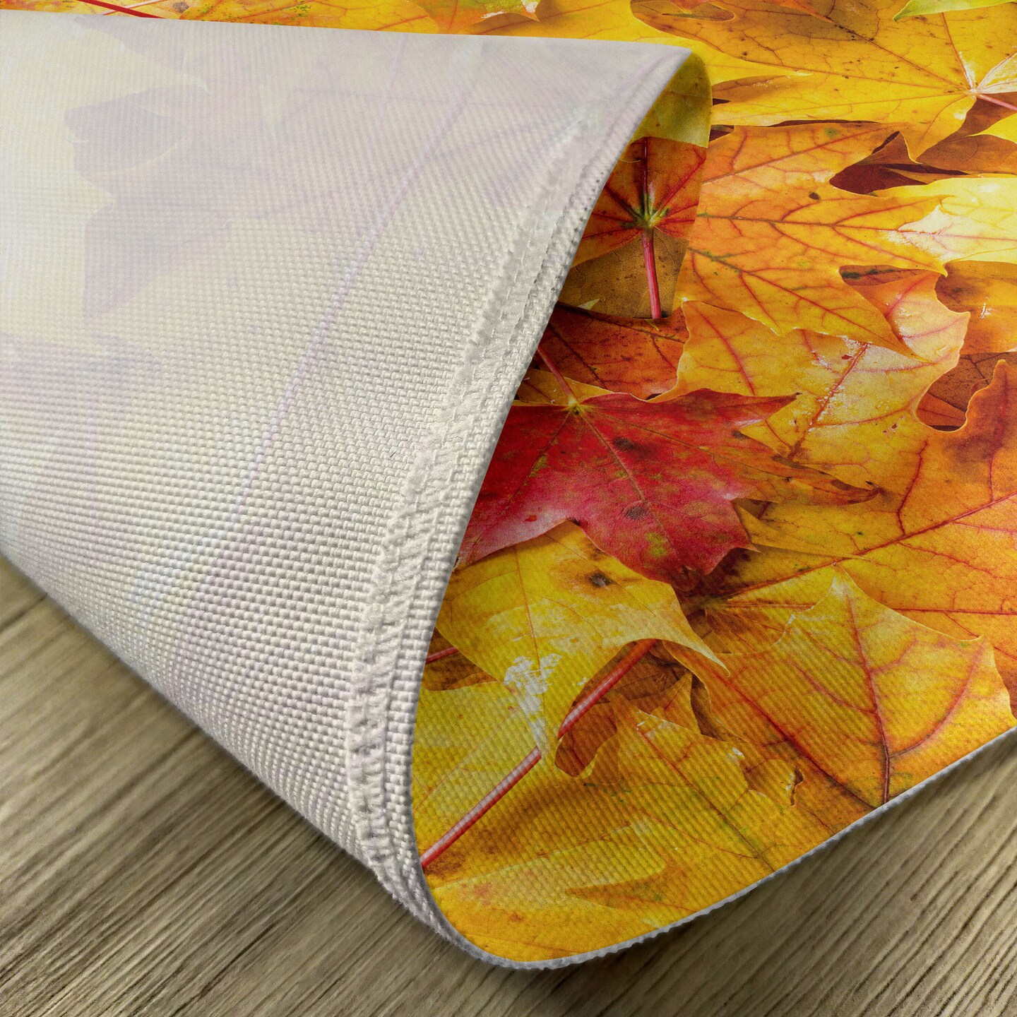 Ambesonne Fall Place Mats Set of 4, Wet Fall Leaves in Rainy Weather Maple Tree Nature in November Change of Seasons Theme, Washable Fabric Placemats for Dining Table, Standard Size, Multicolor