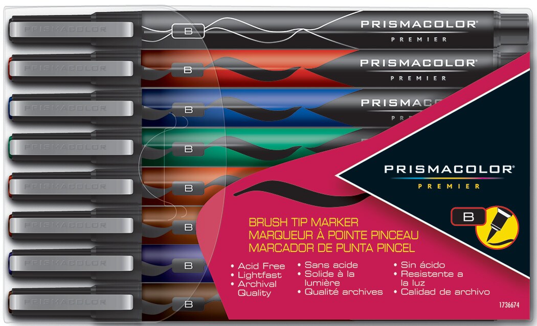 Prismacolor 1736674 Premier Illustration Brush Tip Art Markers, Assorted  Colors, 8-Count