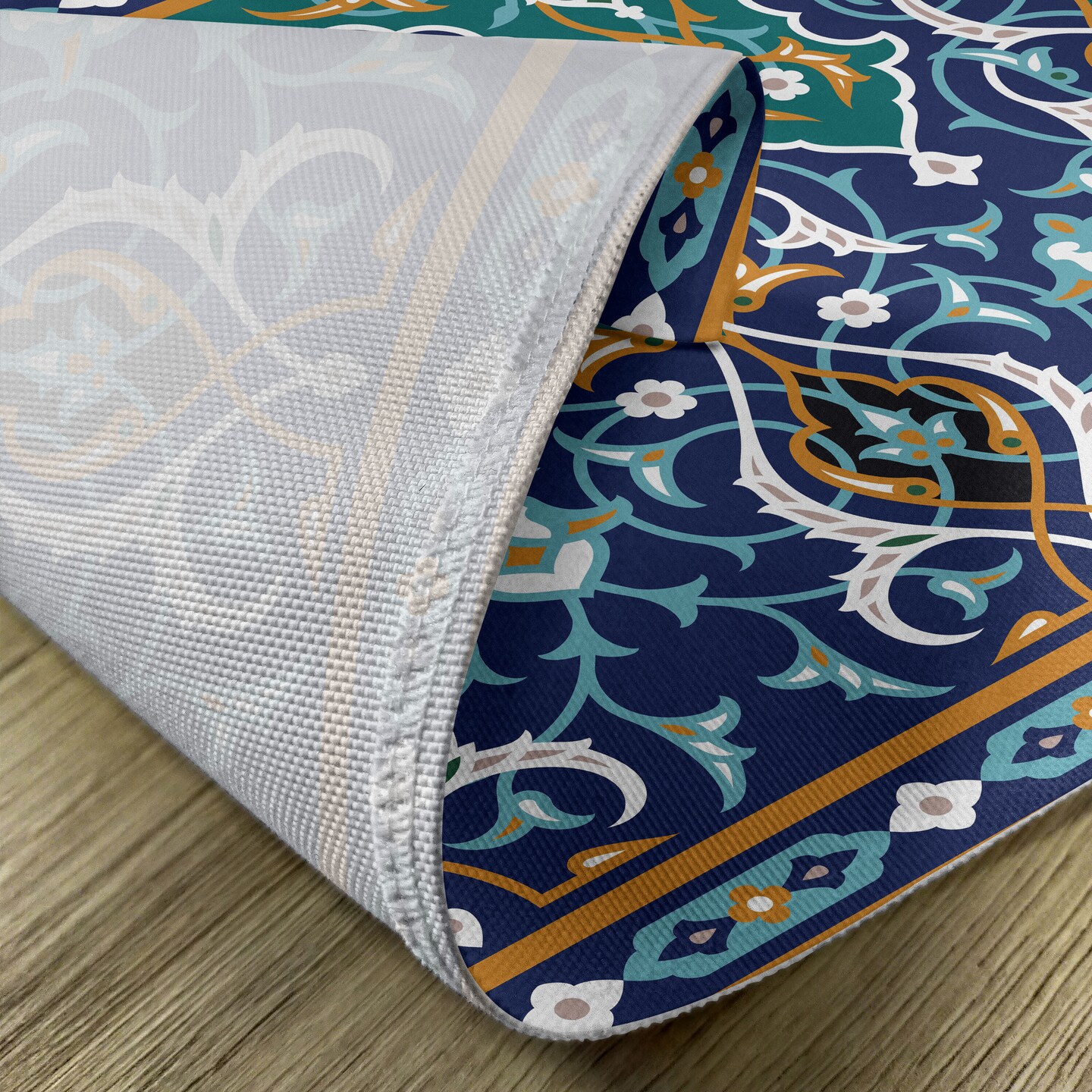 Ambesonne Moroccan Place Mats Set of 4, Oriental Petals Hippie Vintage Mosaic Design, Washable Fabric Placemats for Dining Table, Standard Size, Blue Mustard