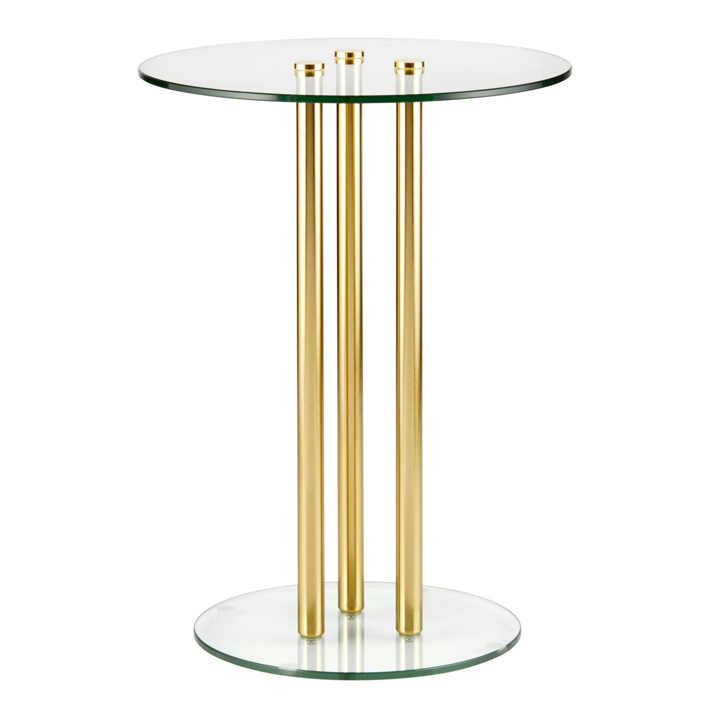 mDesign Metal and Glass Top 16" Round Accent Side/End Drink Table - Clear/Brass
