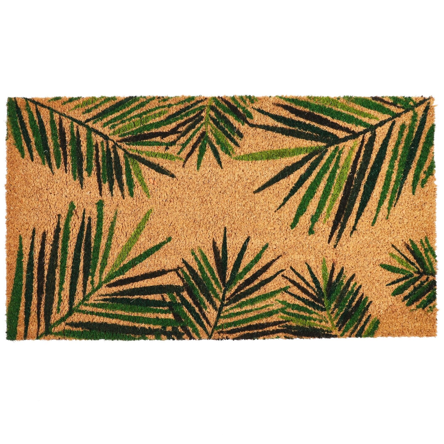 Tropical Welcome Mat for Outdoor Entrance, Coco Coir Palm Leaf