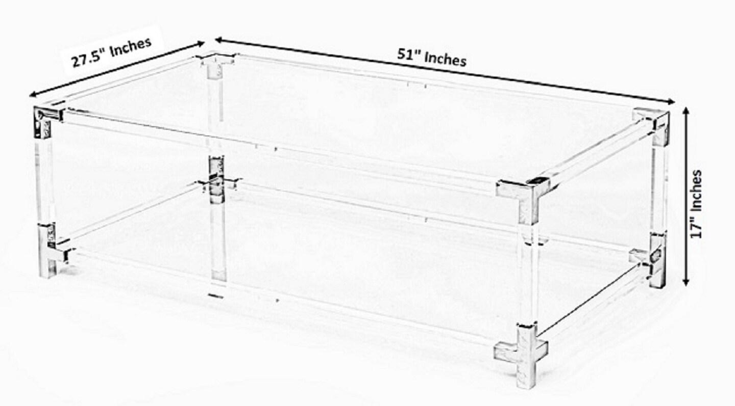 Rectangular Acrylic Modern Gold Metal Coffee Table with Tempered Glass and Shelf