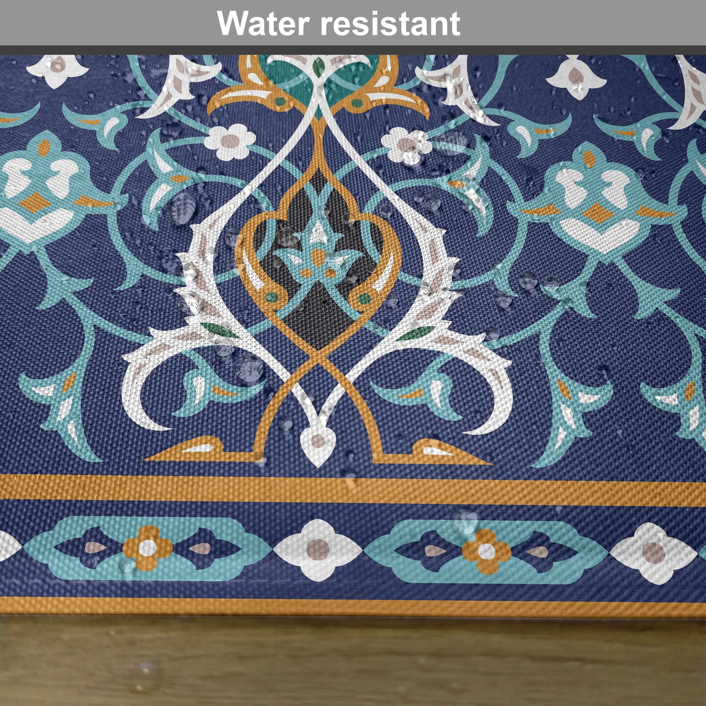 Ambesonne Moroccan Place Mats Set of 4, Oriental Petals Hippie Vintage Mosaic Design, Washable Fabric Placemats for Dining Table, Standard Size, Blue Mustard