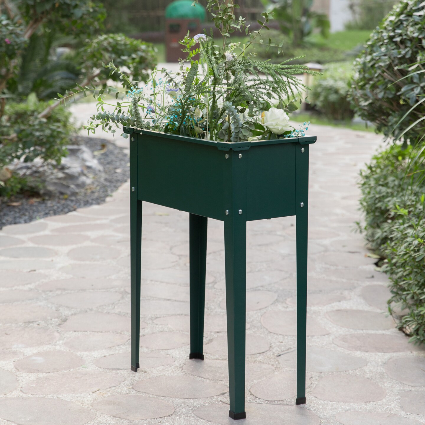 Green Freestanding Raised Garden Bed Rectangular Flower Planter