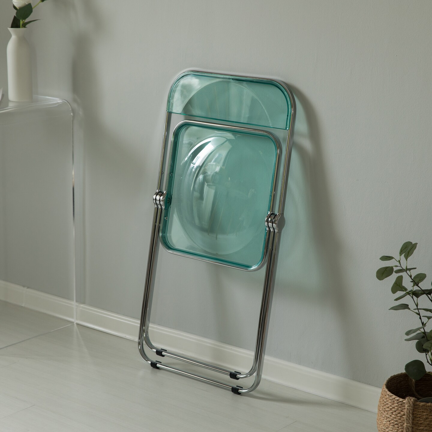 Acrylic Folding Party Transparent Chair with Double Hinged Back | Indoor Outdoor Portable Commercial Seat with Silver Metal Frame for Home, Office, Wedding Party, Picnic, and Kitchen Dining