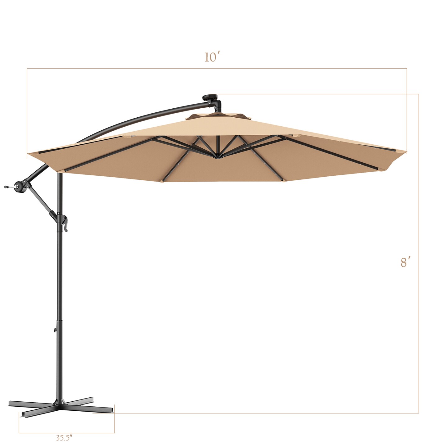 Costway 10' Hanging Solar LED Umbrella Patio Sun Shade Offset Market W/Base Beige