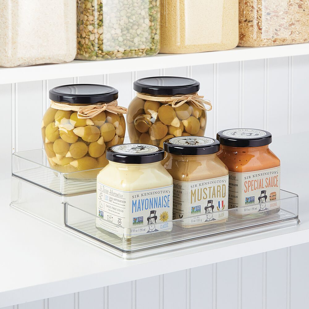 mDesign Plastic Kitchen Tiered Food Storage Shelves, 2 Levels, 4 Pack Clear