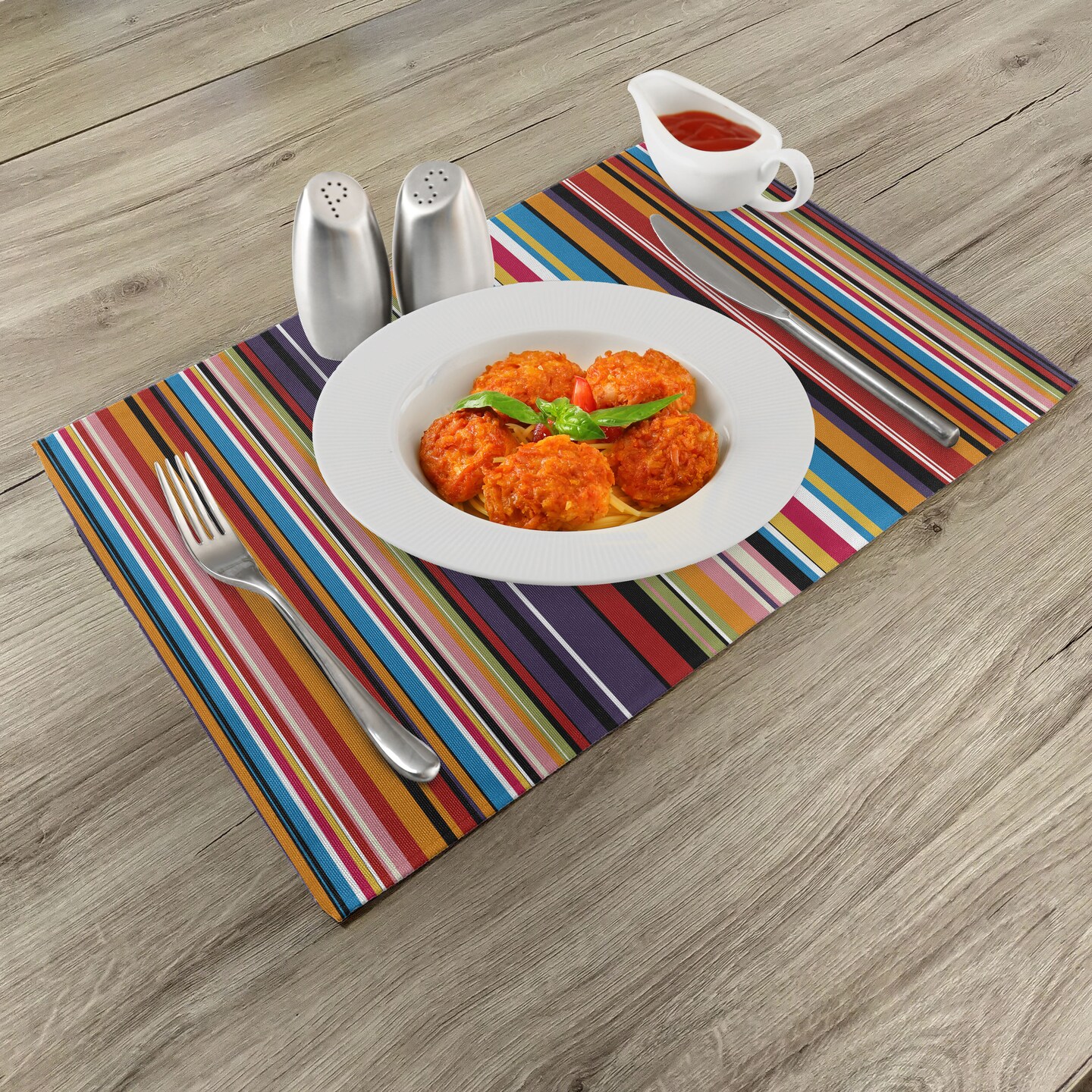 Ambesonne Abstract Place Mats Set of 4, Vibrant Colored Stripes Vertical Pattern Funky Modern Tile Illustration, Washable Fabric Placemats for Dining Table, Standard Size, Multicolor