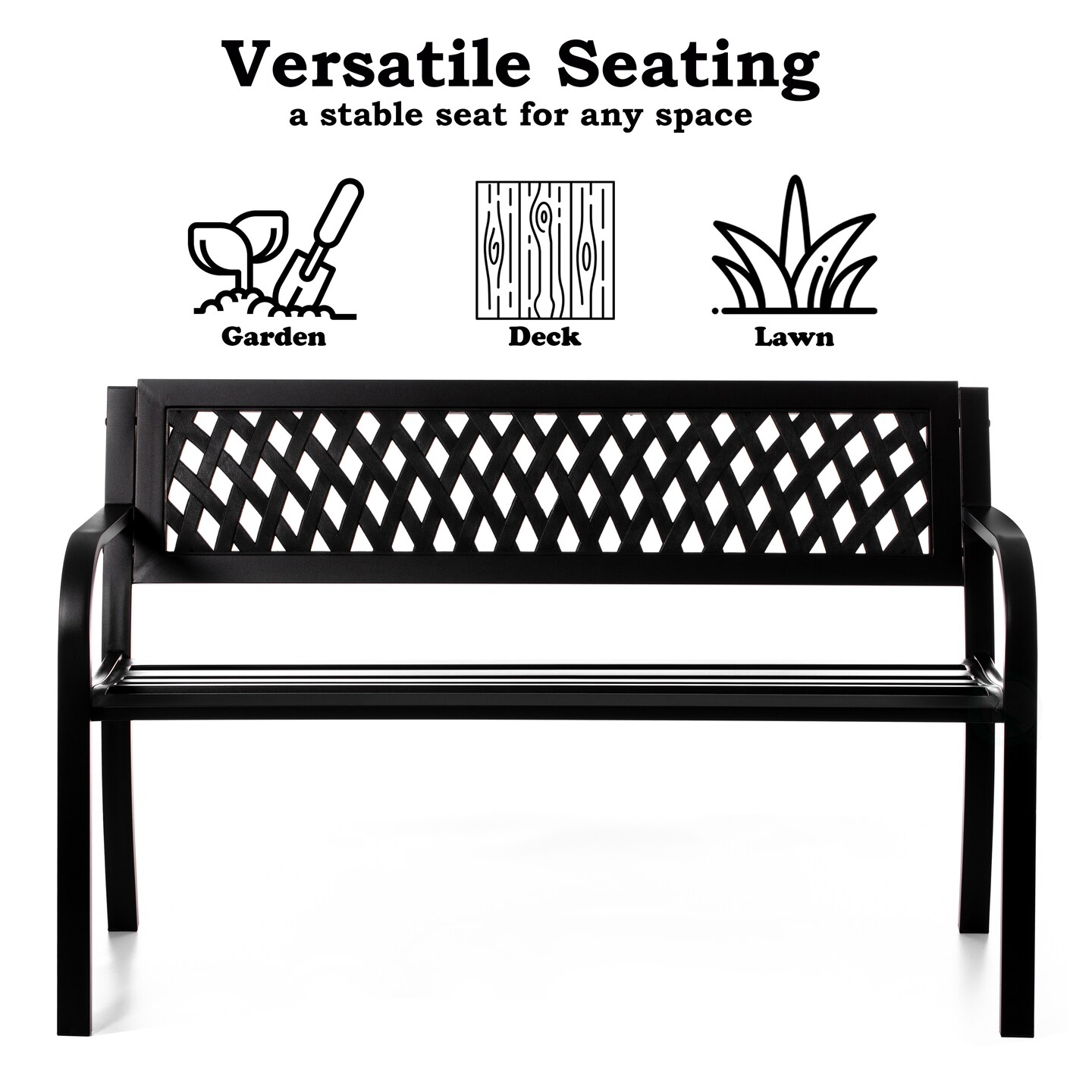 Gardenised Outdoor Steel 47 Park Bench for Yard, Patio, Garden and Deck, Black Weather Resistant Porch Bench, Park Seating