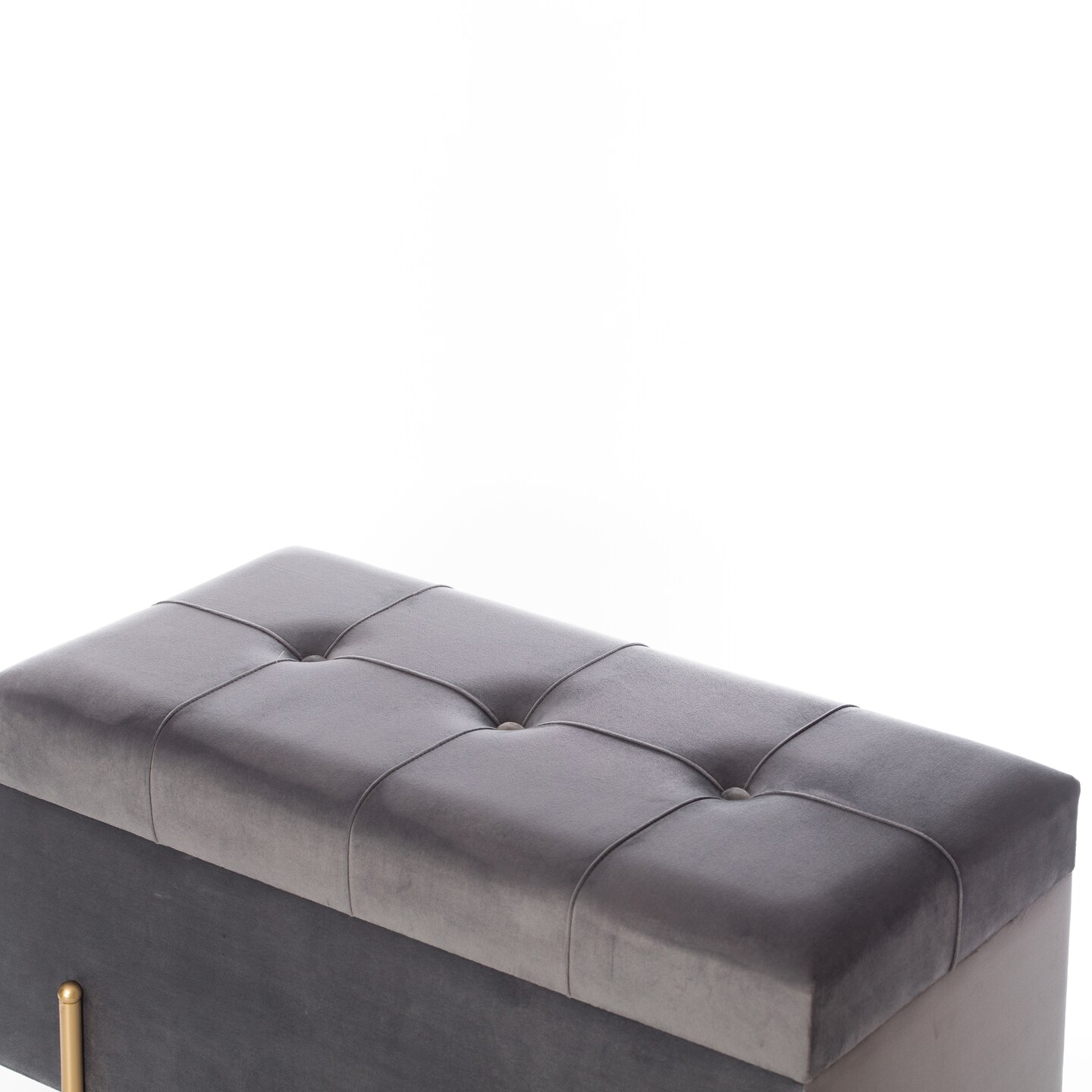 Large Rectangle Velvet Storage Ottoman Stool Box with Golden Legs | Decorative Sitting Bench for Living Room Home Decor with Cylindrical Golden Support
