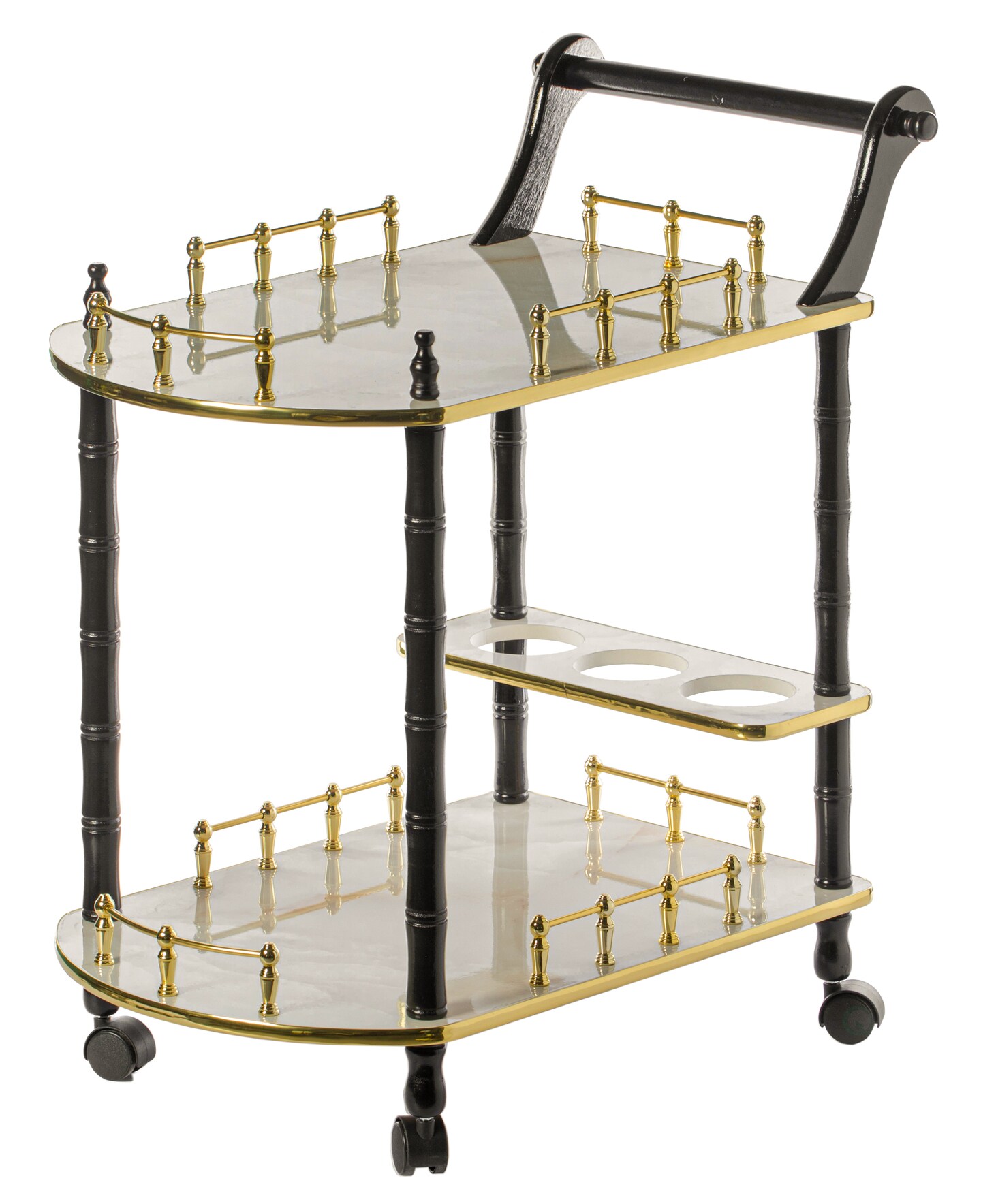 Serving Bar Cart Tea Trolley, 2 Tier Shelves on Rolling Wheels, Mobile Liquor Bar for Wine Beverage Drink Dinner Party, Utility Kitchen Storage Island Coffee Cabinet for Dining Living Room, Wood
