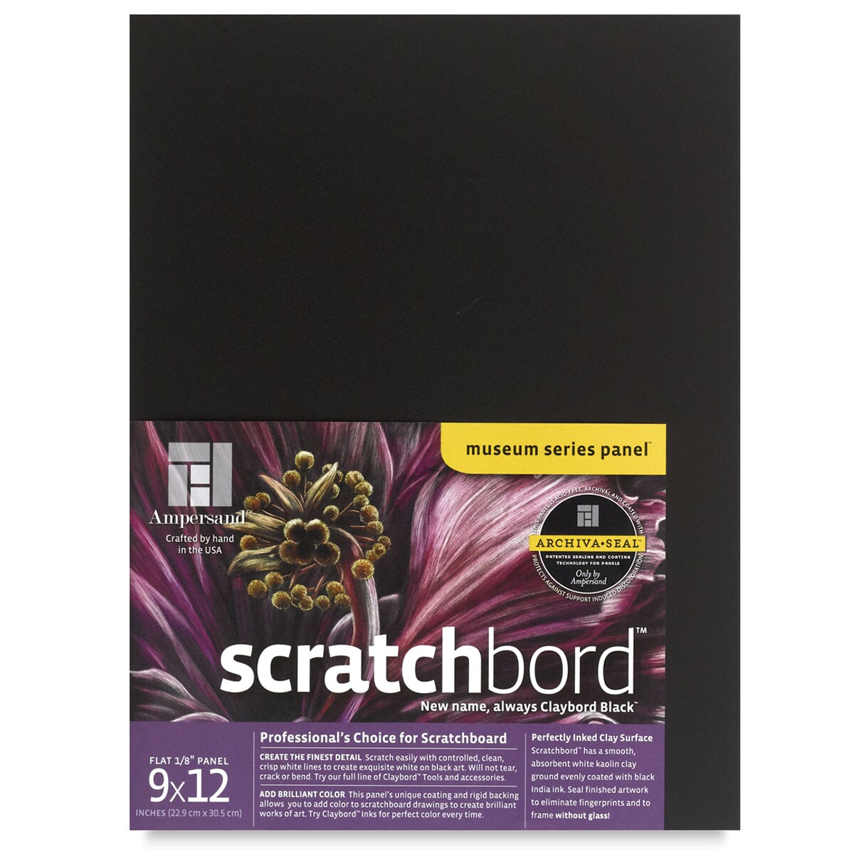 Ampersand Claybord Scratchbord - 9&#x22; x 12&#x22;, 1/8&#x22; Thick, Black