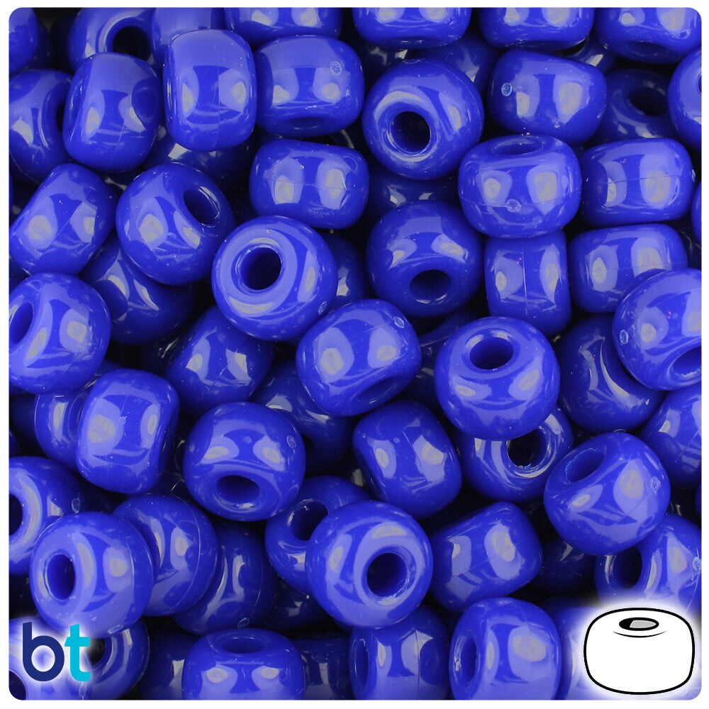 BeadTin Royal Blue Opaque 11mm Large Barrel Plastic Pony Beads (250pcs)