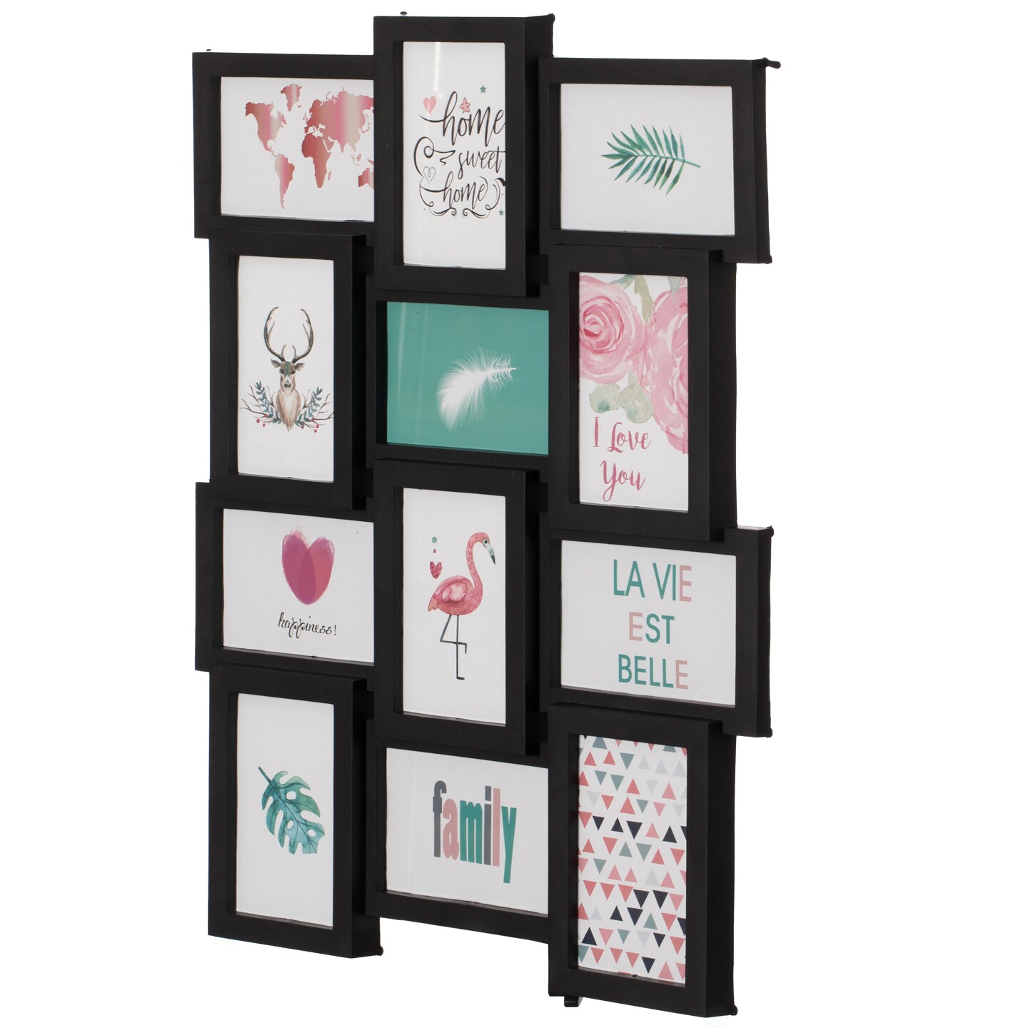 Decorative Modern Wall Mounted Multi Photo Frame Collage Picture Holder for 12 Pictures 4 x 6 Inch, Black