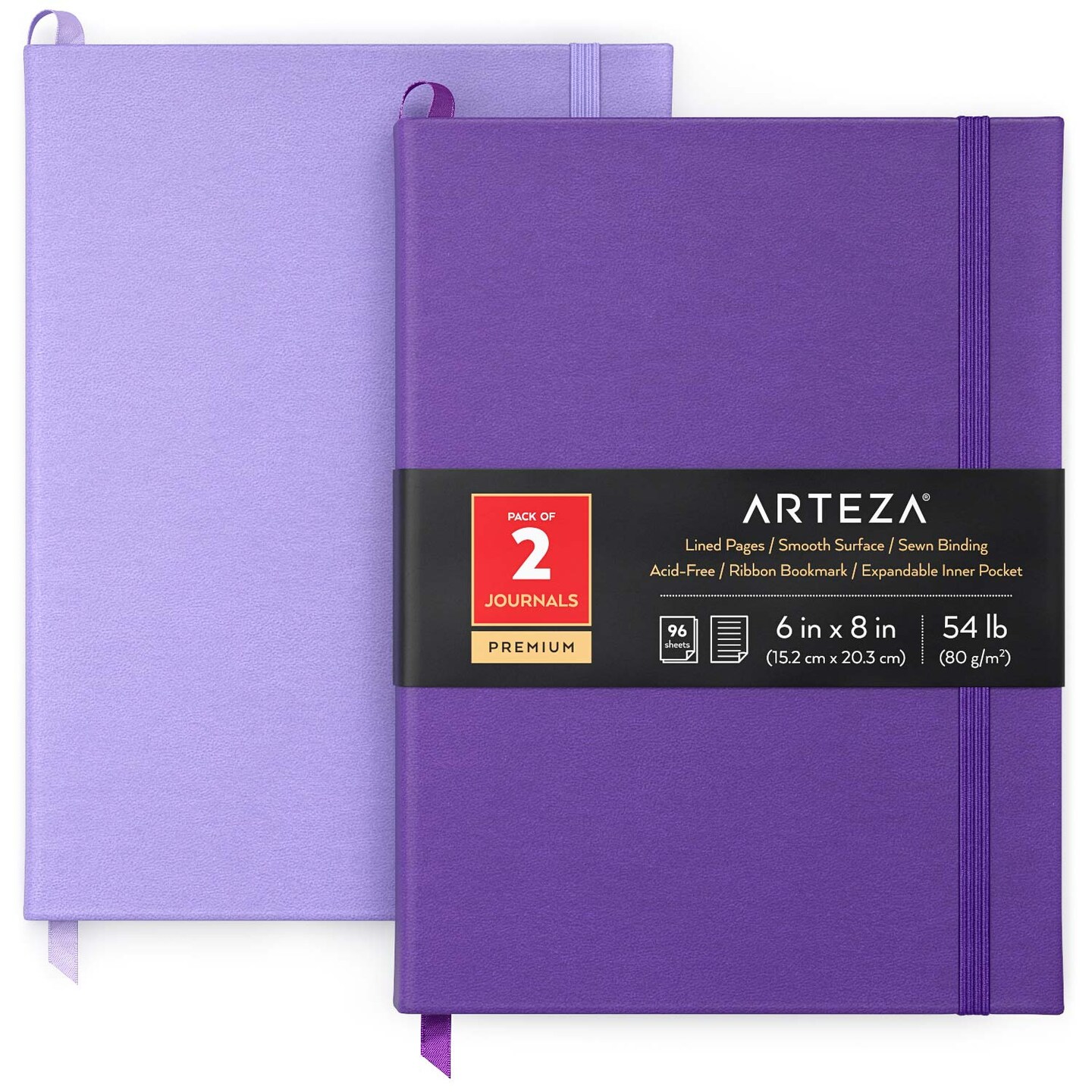 Arteza Hardcover Premium Lined Paper Note Journals, 96 Sheets, Lavender & Purple for School - 2 Pack