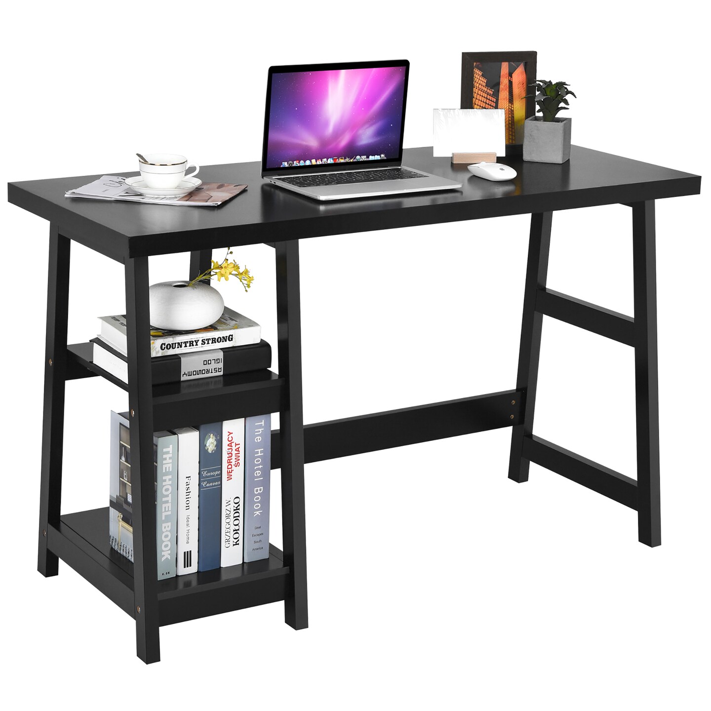 Costway 47.5'' Computer Desk Writing Desk Workstation w/ 4-Tier Shelves