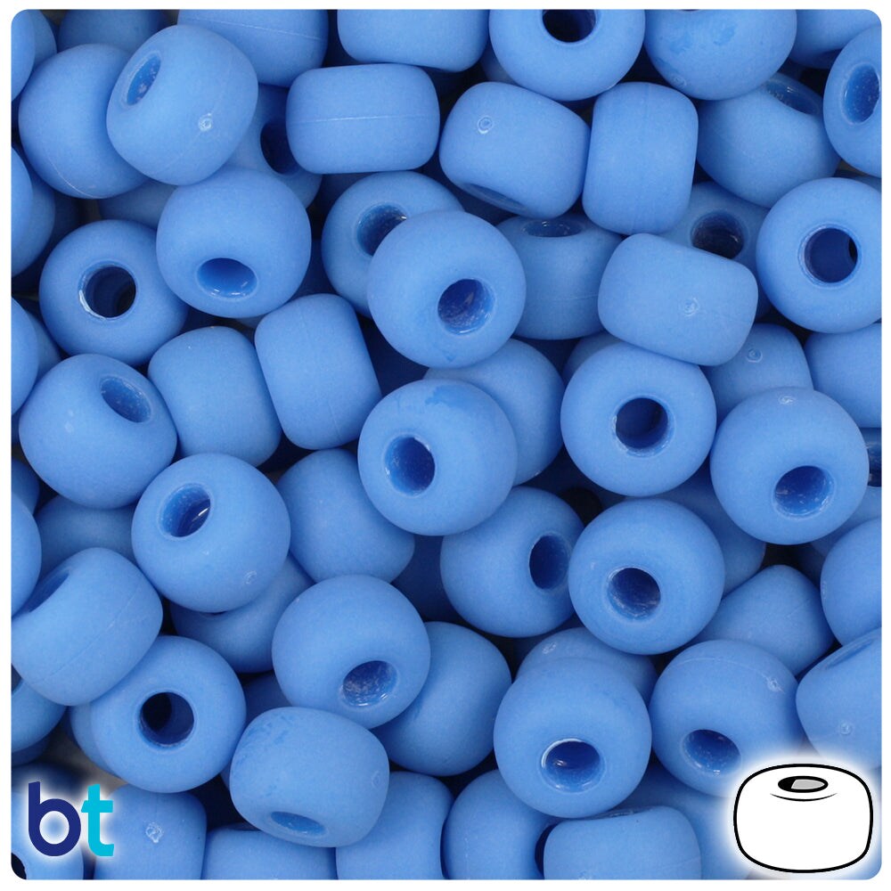 BeadTin True Blue Matte 11mm Large Barrel Plastic Pony Beads