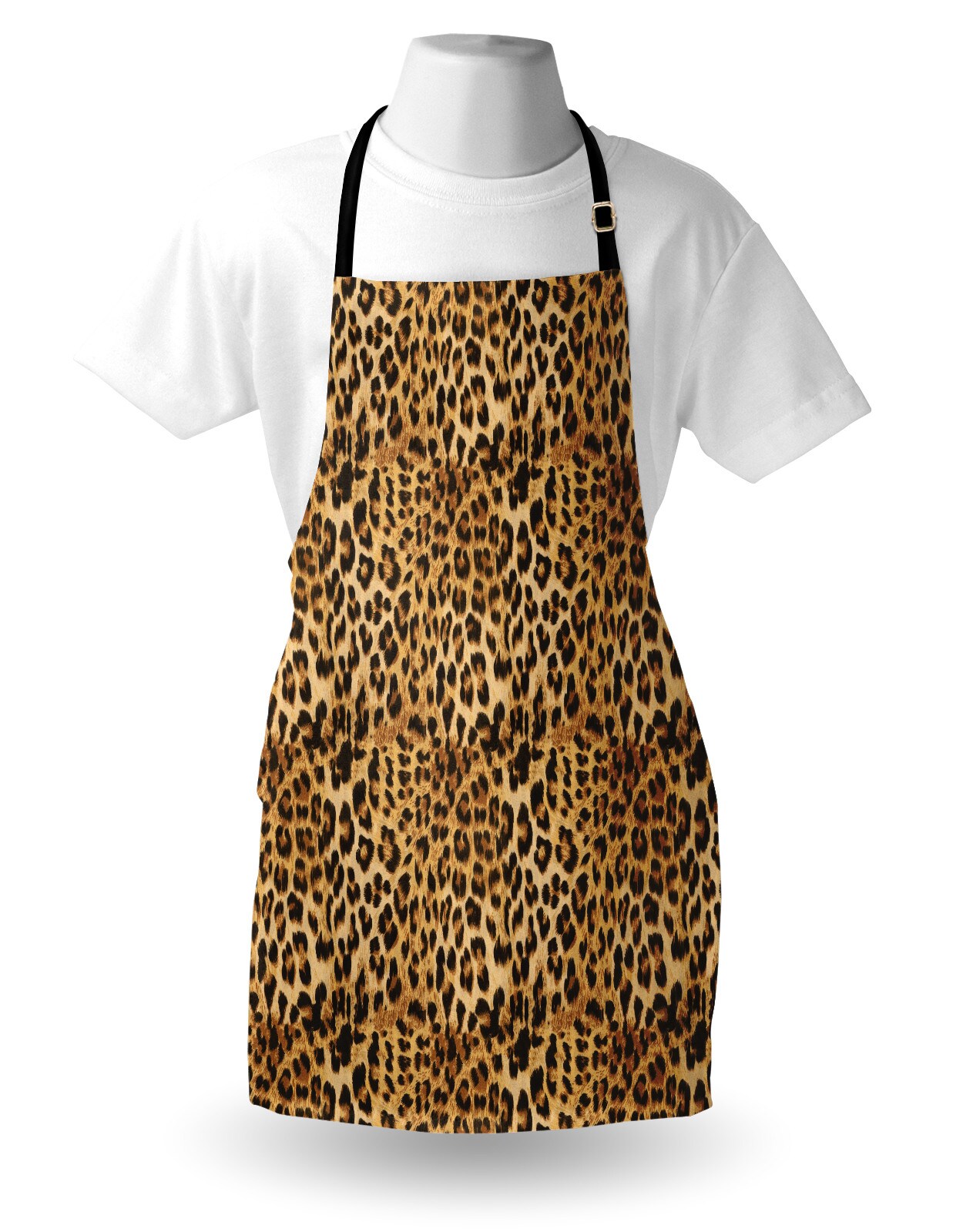 Ambesonne Brown Apron, Leopard Print Animal Skin Digital Printed Wild Savannah Themed Spotted Pattern Art, Unisex Kitchen Bib with Adjustable Neck for Cooking Gardening, Adult Size, Brown