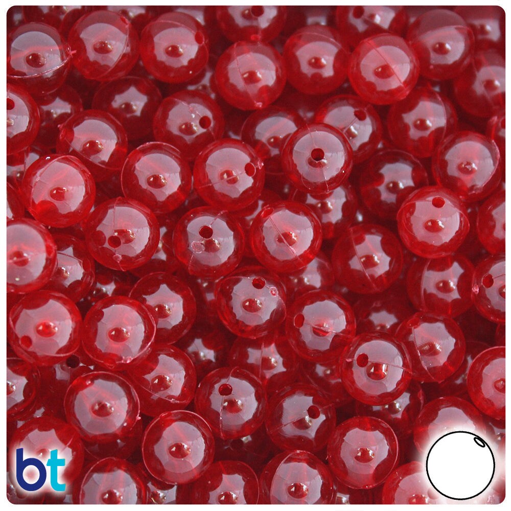 BeadTin Dark Ruby Transparent 10mm Round Plastic Craft Beads (150pcs)