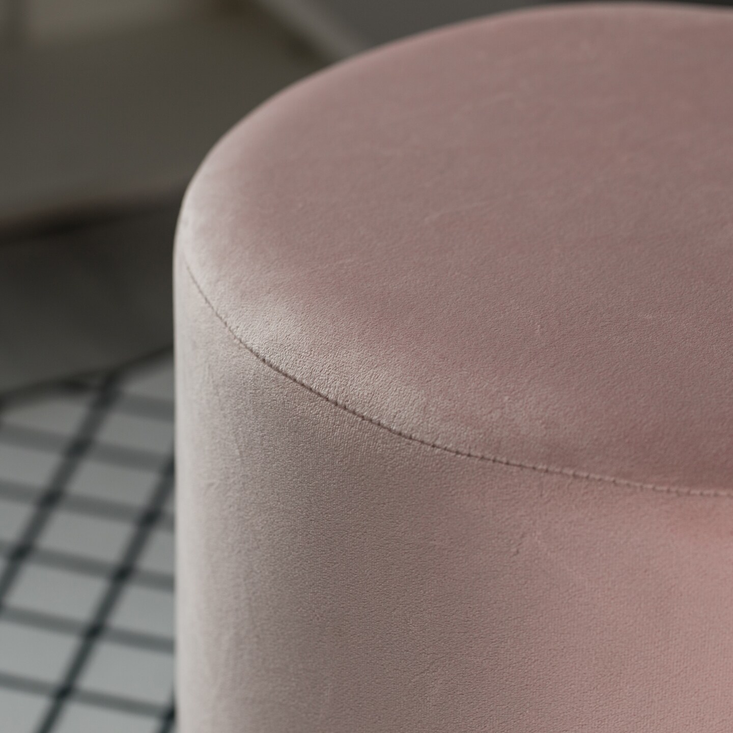 Modern Round Velvet Fabric Standard Ottoman Stool with Gold Base