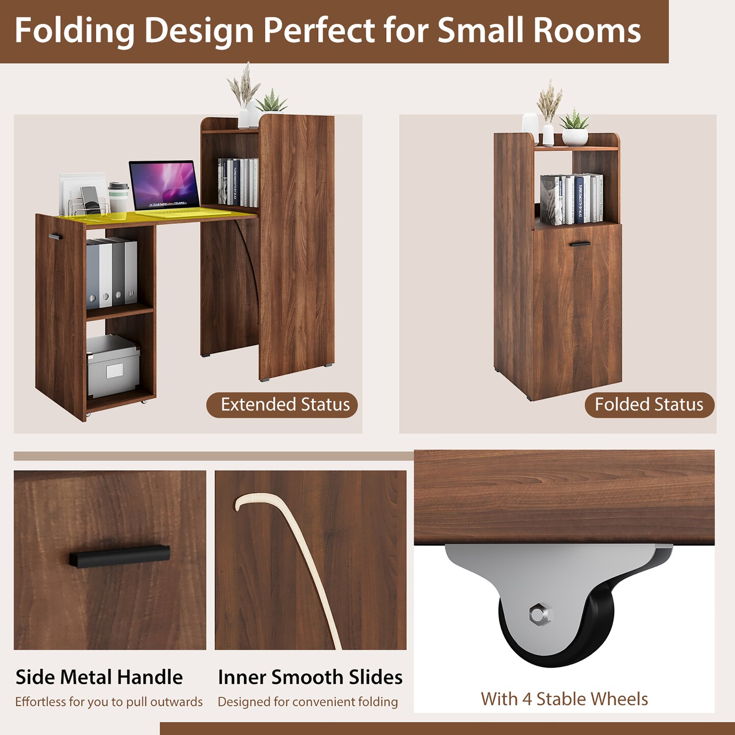 Costway Extendable Computer Desk Reversible Home Office Desk Study Writing Desk Natural/Brown