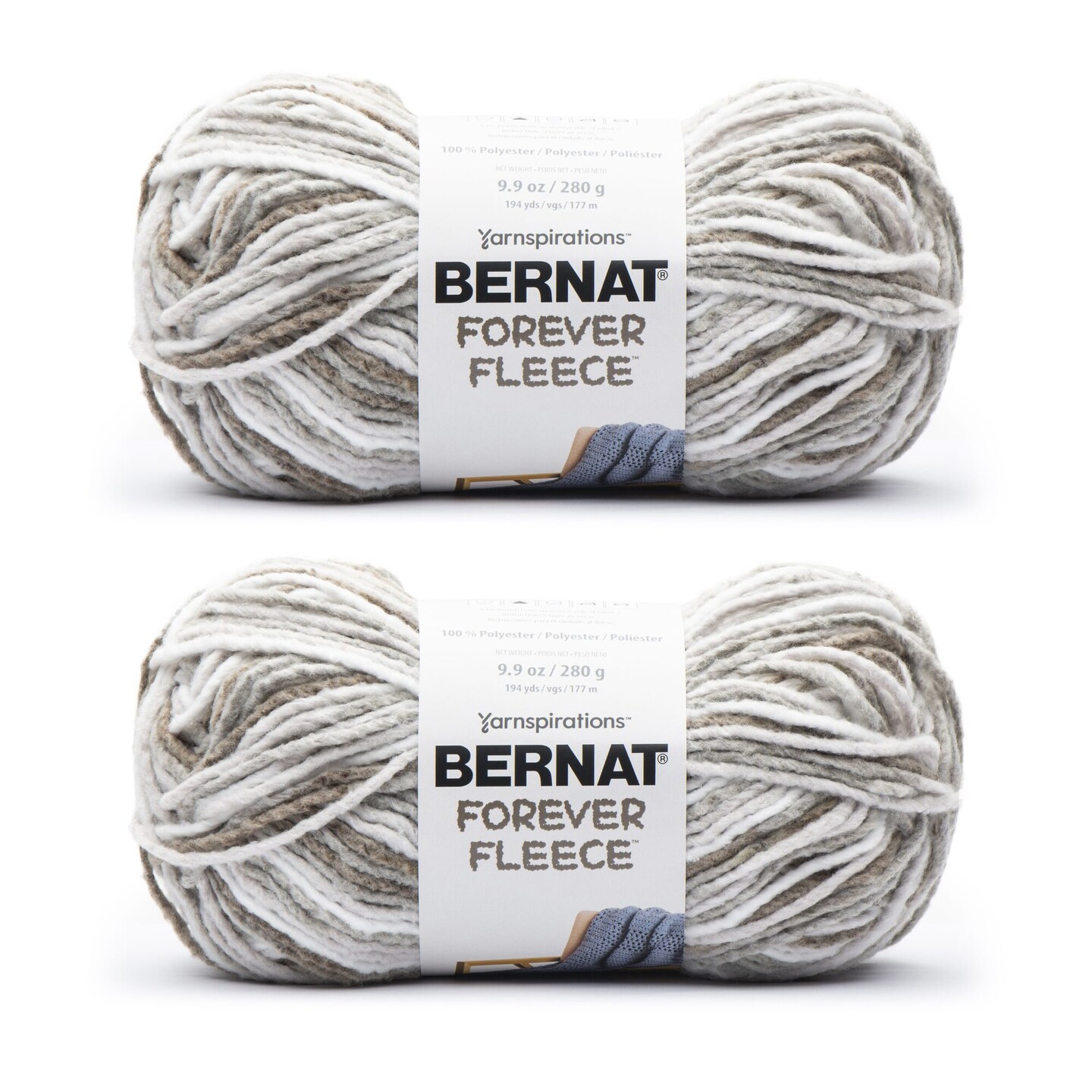 Bernat Forever Fleece Latte Yarn - 2 Pack of 280g/9.9oz - Polyester - 6 Super Bulky - 194 Yards - Knitting/Crochet
