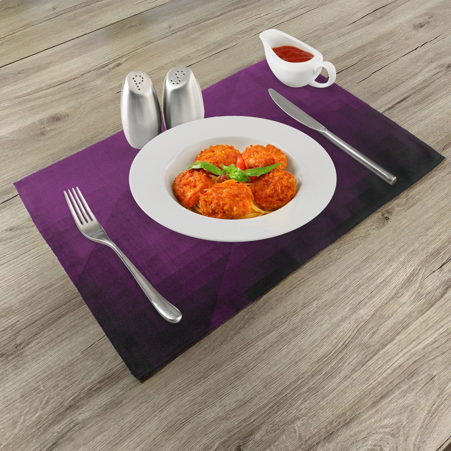 Ambesonne Eggplant Place Mats Set of 4, Abstract Colored Squares in Faded Color Scheme Modern Art Inspired Style Pixelart, Washable Fabric Placemats for Dining Table, Standard Size, Purple