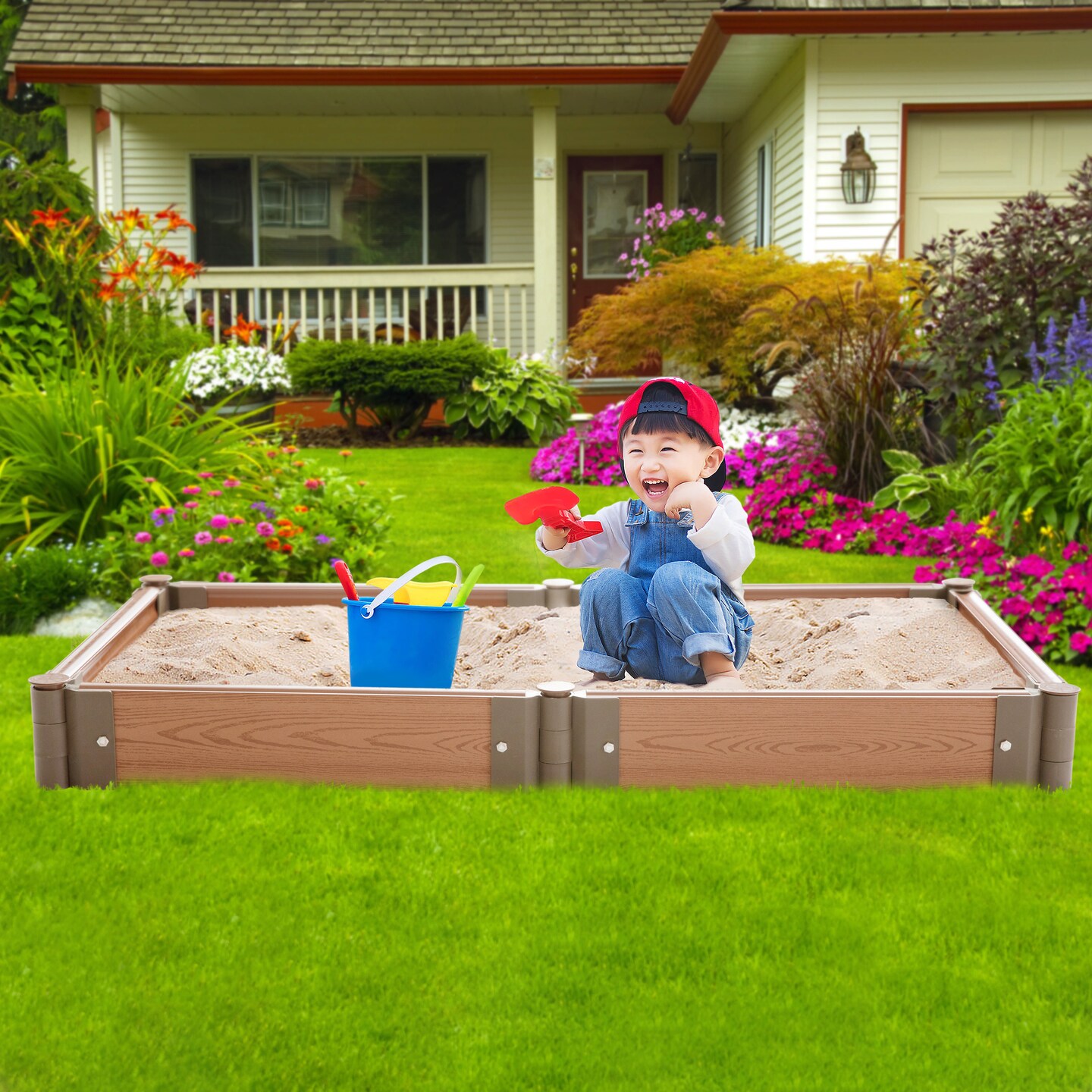 Classic Traditional Durable Wood- Look Raised Outdoor Garden Bed Flower Planter Box