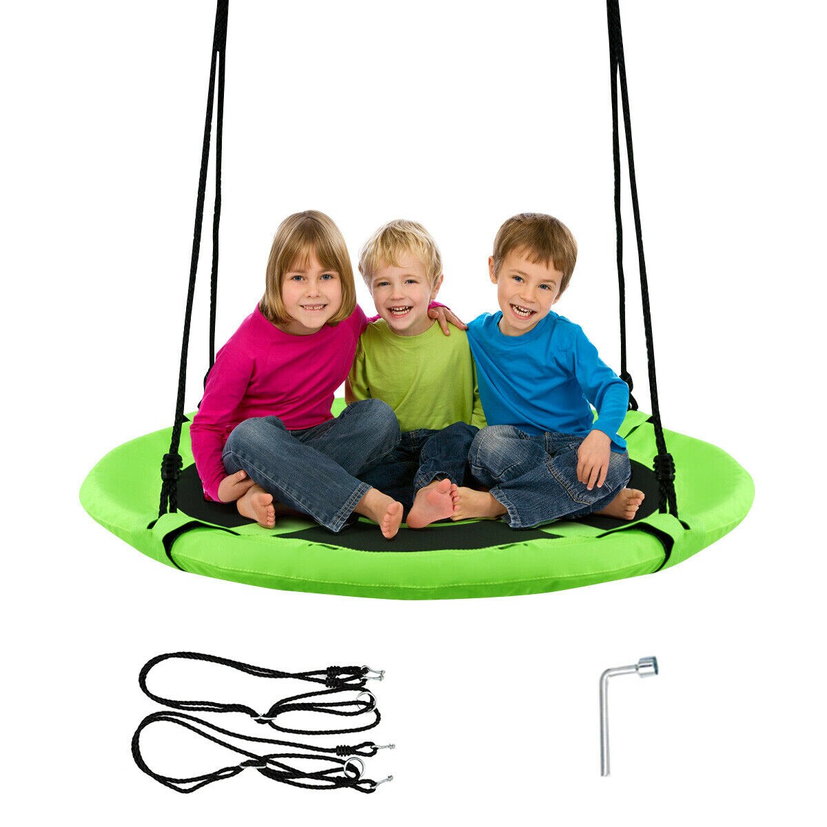 Goplus 40&#x22; Flying Saucer Tree Swing Indoor Outdoor Play Set Kids Christmas Gift Purple/Blue/Green/Colorful/Blue Rocket/Blue Whale/Woods/Dark Green/Dark Pink/Yellow/Pink