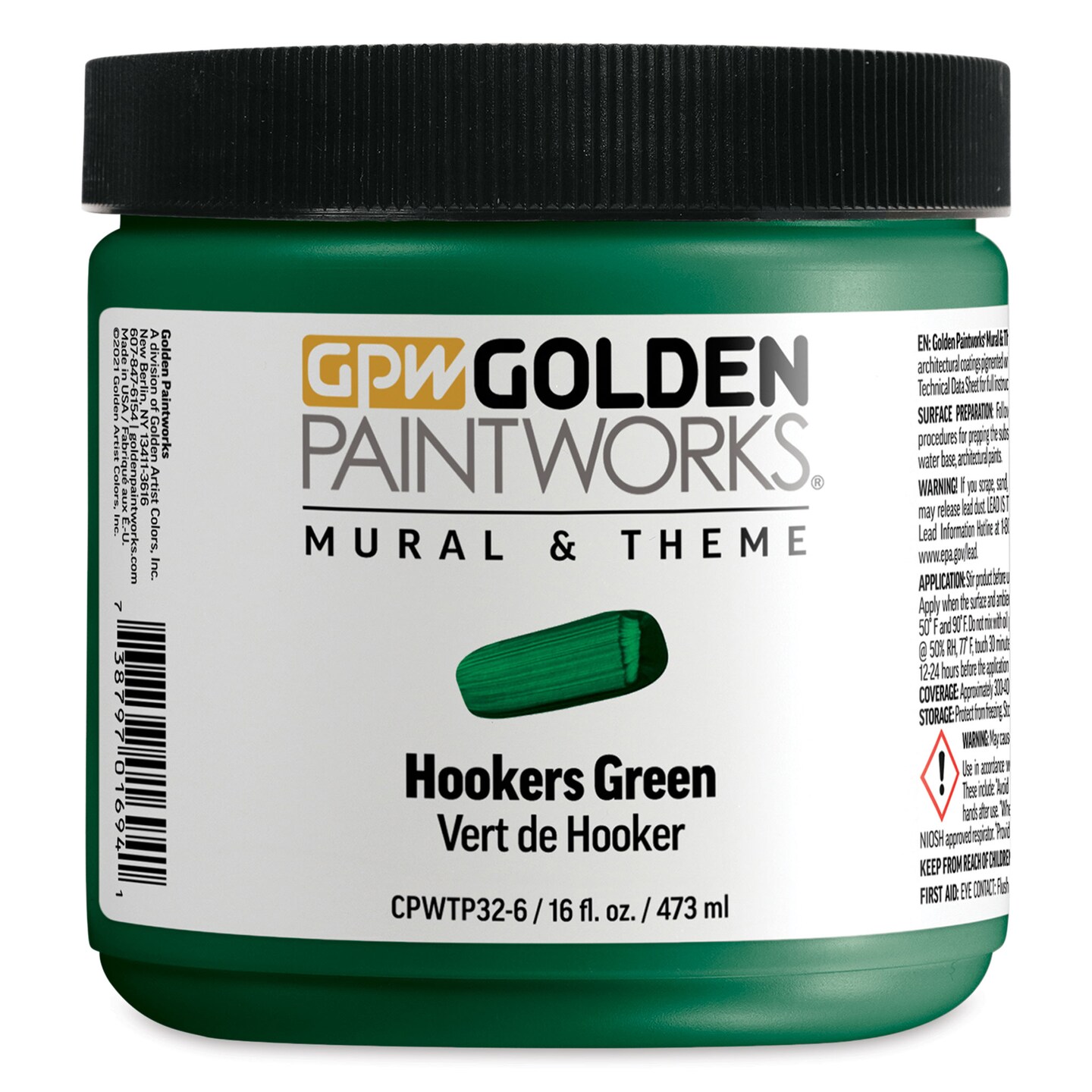 Golden Paintworks Mural and Theme Acrylic Paint - Hookers Green, 16 oz, Jar