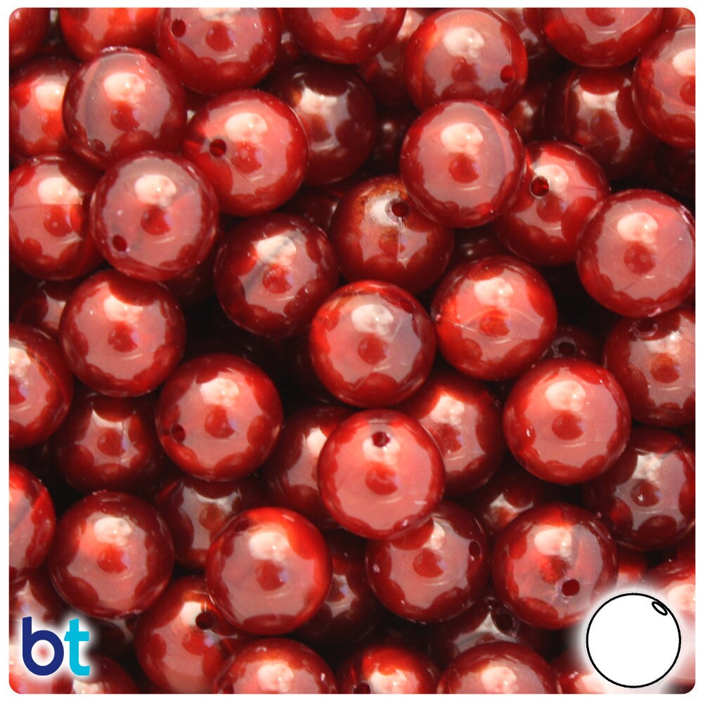 BeadTin Garnet Transparent w/Gold Swirls 12mm Round Plastic Craft Beads (60pcs)