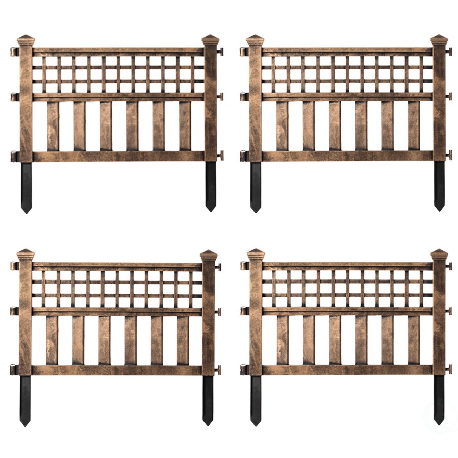 Plastic Outdoor Decor Garden Flower Edger Fence, Border, Set of 4 Panels, Bronze