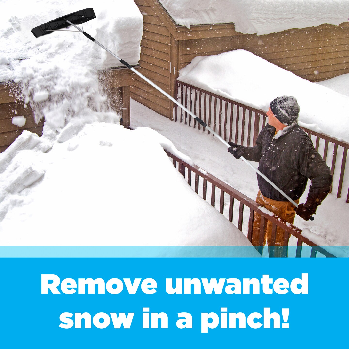 Snow Rake Shovel | Aluminum Snow &#x26; Leaf Removal Tool &#x26; Pusher Scraper for House Roof &#x26; Car with 24&#x201D; Rolling Blade, Lightweight 5-21&#x2019; Telescoping Extendable Handle &#x26; Nonslip Grip