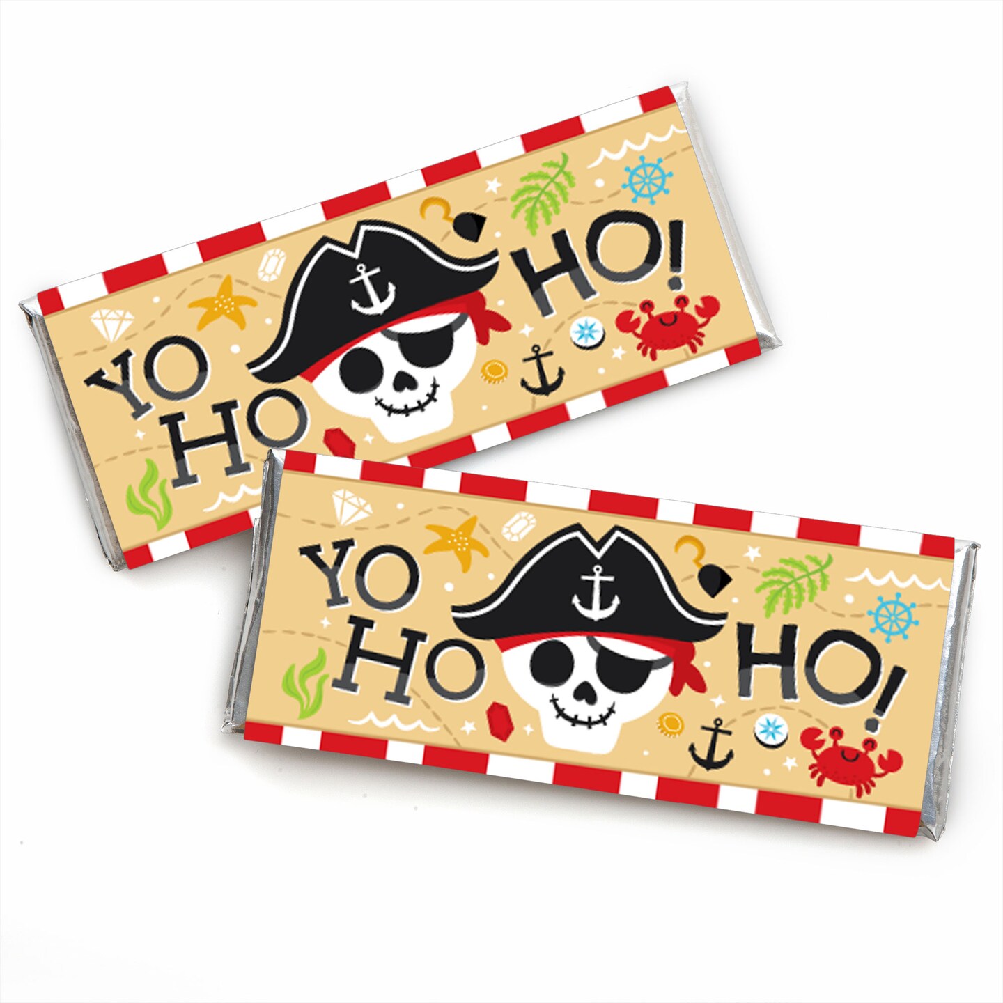 Big Dot of Happiness Pirate Ship Adventures - Candy Bar Wrapper Skull Birthday Party Favors - Set of 24