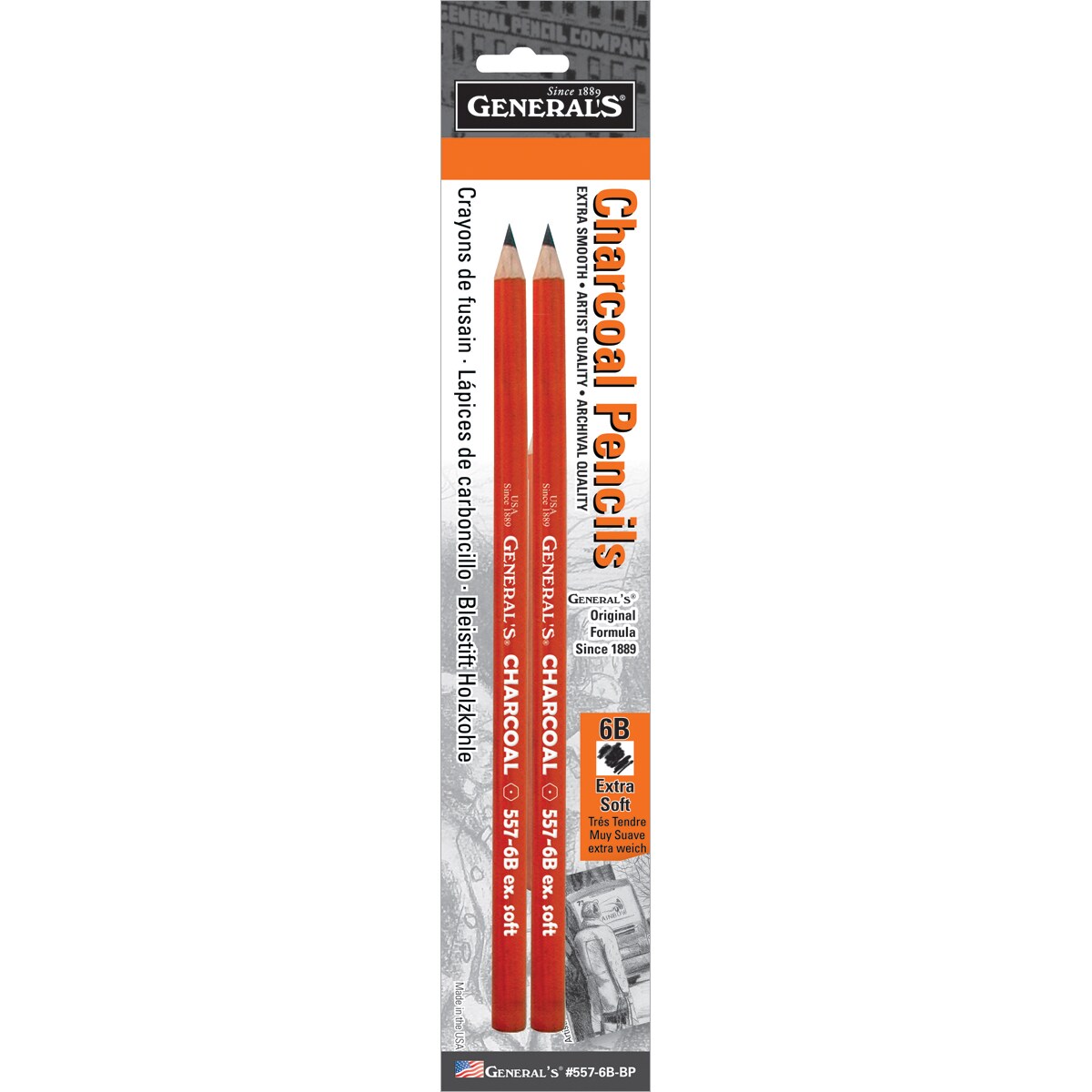 General&#x27;s Charcoal Pencils 2/Pkg-6B