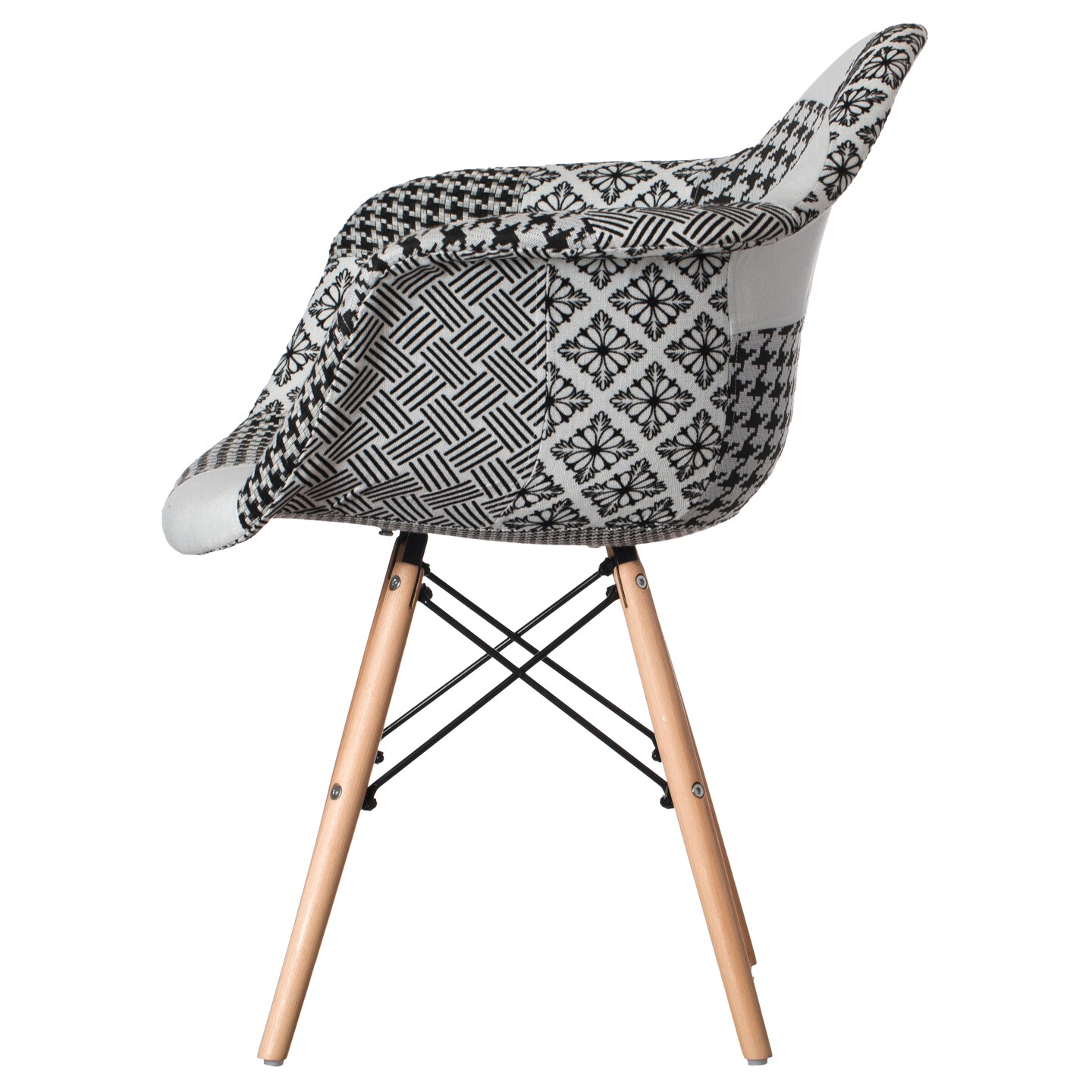 Mid-Century Modern Style Fabric Lined Armchair with Beech Wooden Legs