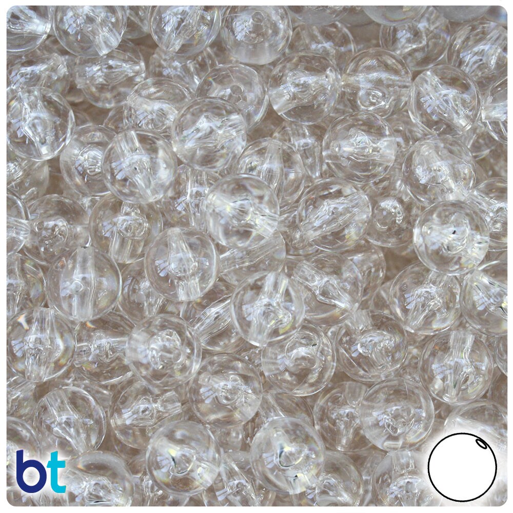 BeadTin Champagne Transparent 10mm Round Plastic Craft Beads (150pcs)
