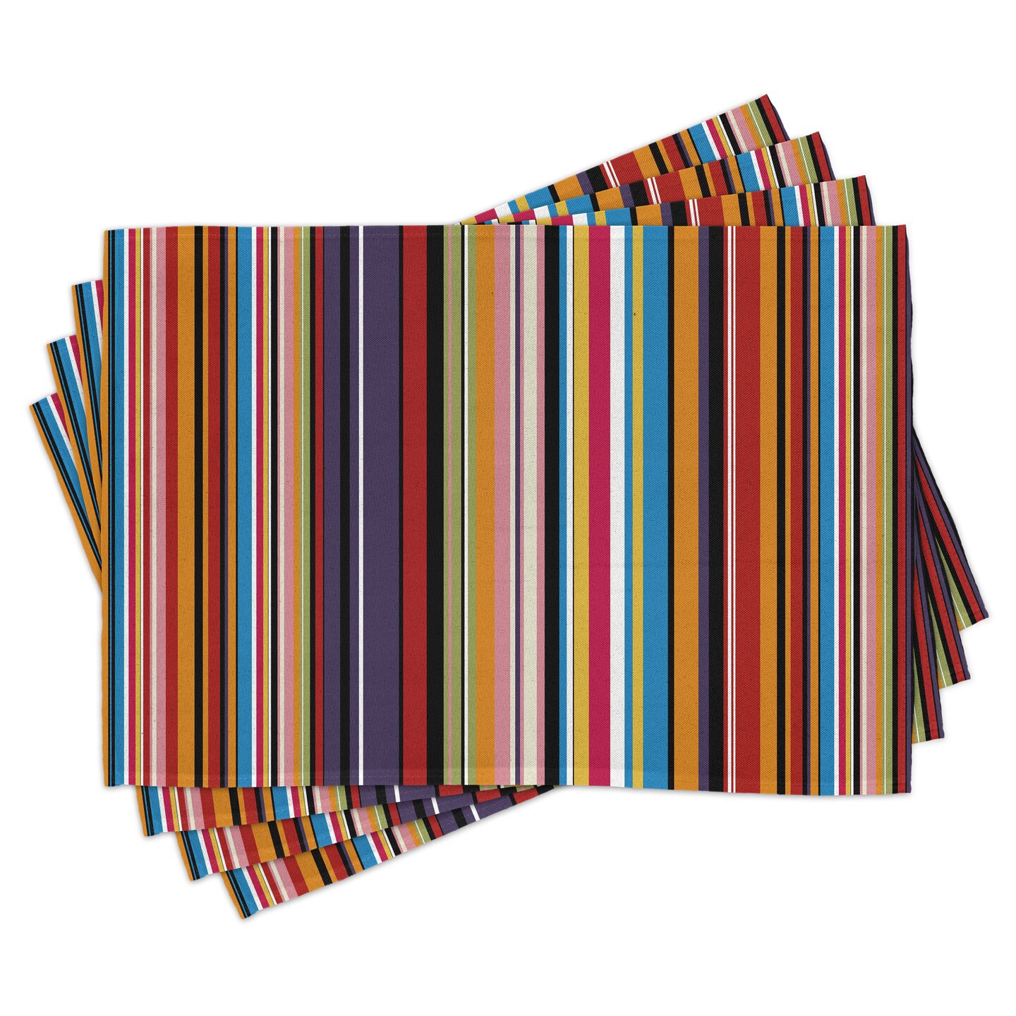 Ambesonne Abstract Place Mats Set of 4, Vibrant Colored Stripes Vertical Pattern Funky Modern Tile Illustration, Washable Fabric Placemats for Dining Table, Standard Size, Multicolor