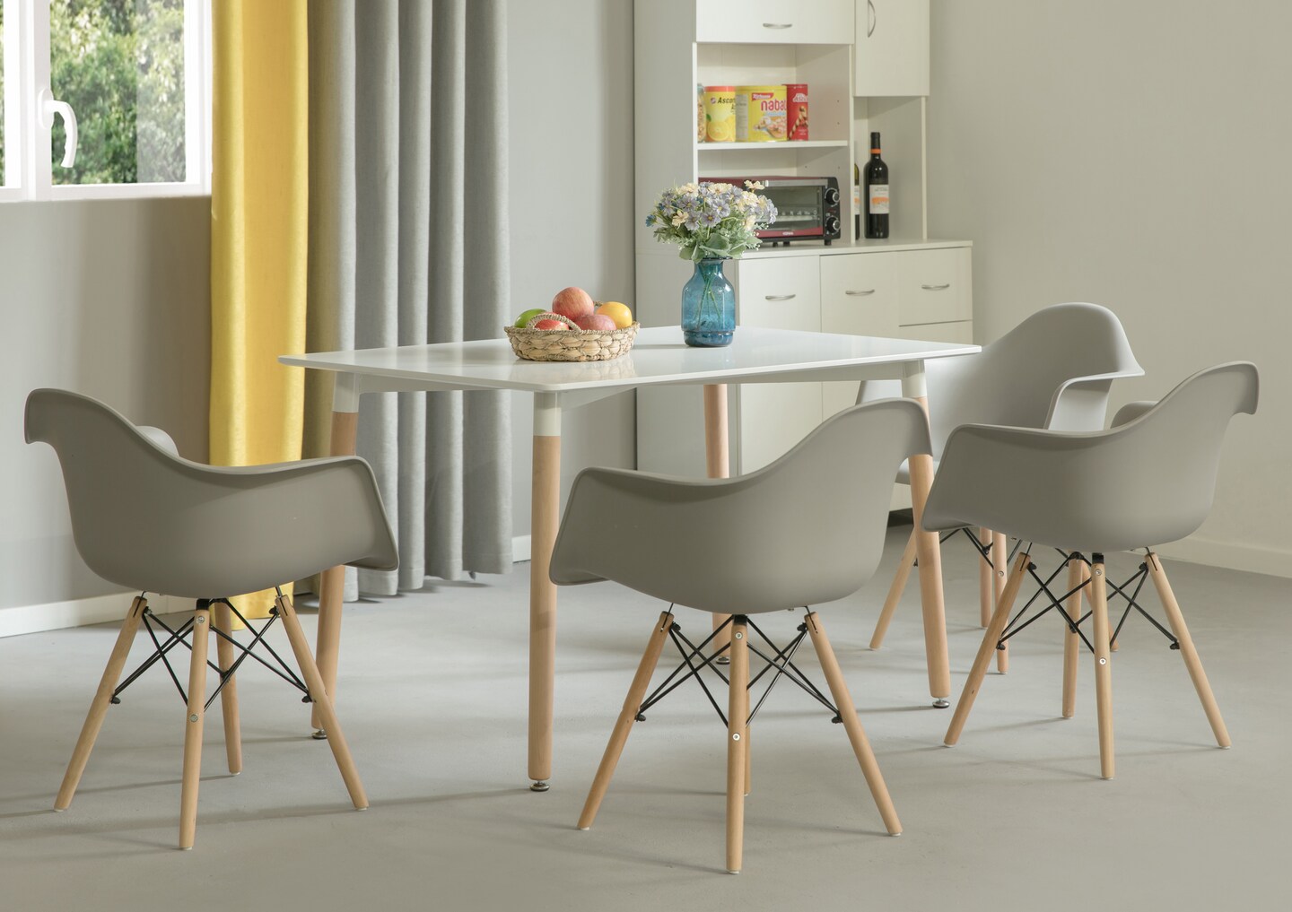 Mid-Century Modern Style Plastic DAW Shell Dining Arm Chair with Wooden Dowel Eiffel Legs