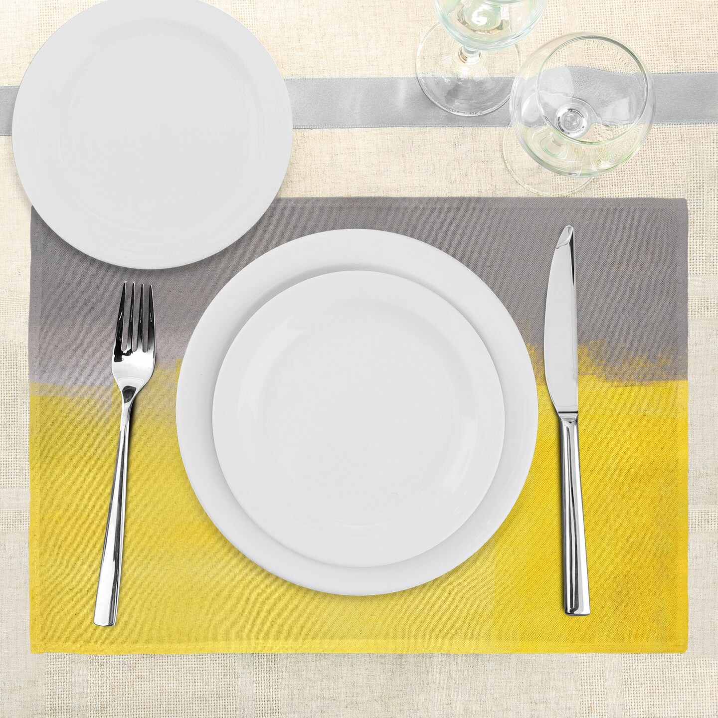 Ambesonne Grey and Yellow Place Mats Set of 4, Grunge Street Style Painting Brush Print Ombre Design Illustration, Washable Fabric Placemats for Dining Table, Standard Size, Dimgray Yellow