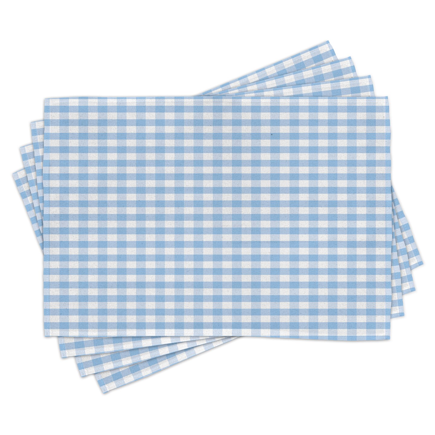 Ambesonne Checkered Place Mats Set of 4, Little Squares and Stripes Pastel Color Gingham Repeating Rows Vintage Tile, Washable Fabric Placemats for Dining Table, Standard Size, Pale Blue White