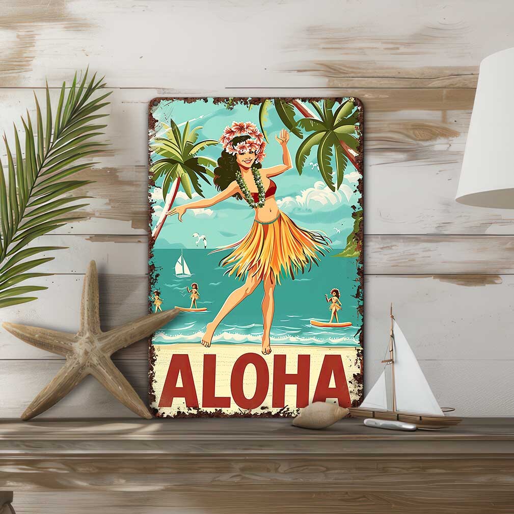 CHIPMUNKK Targa In Metallo Aloha Hawaii - Cartello Vintage 30,5x20,3 Cm Per Decorazione Retrò Da Parete - 3